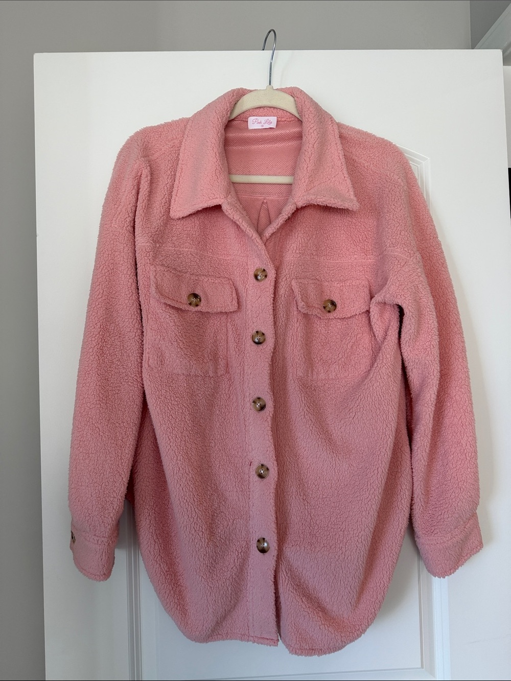 Pink Lily Dusty Pink Sherpa Button-Front Teddy Jacket